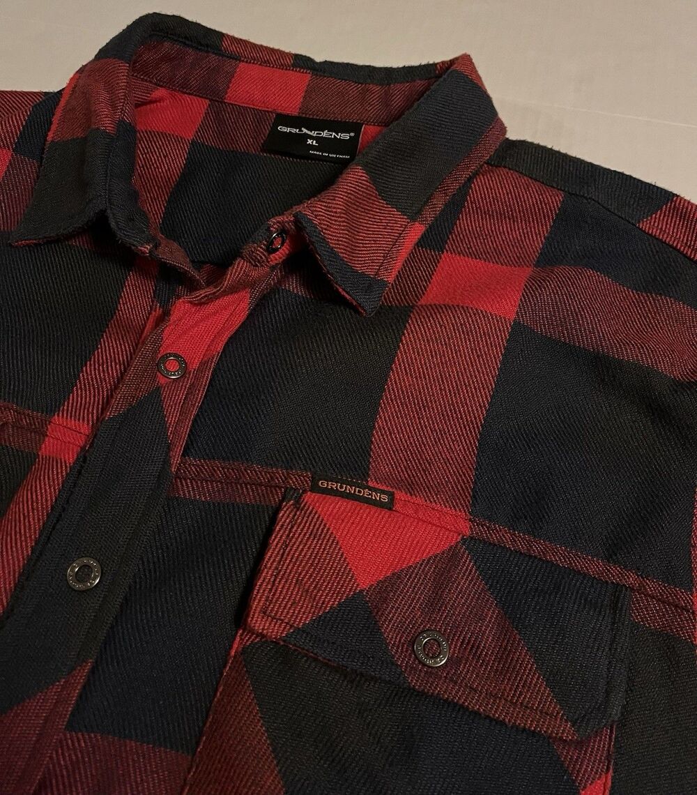Grudens Long Sleeve Snap Down Plaid Flannel Shirt Men’s XL Red Blue Outdoors